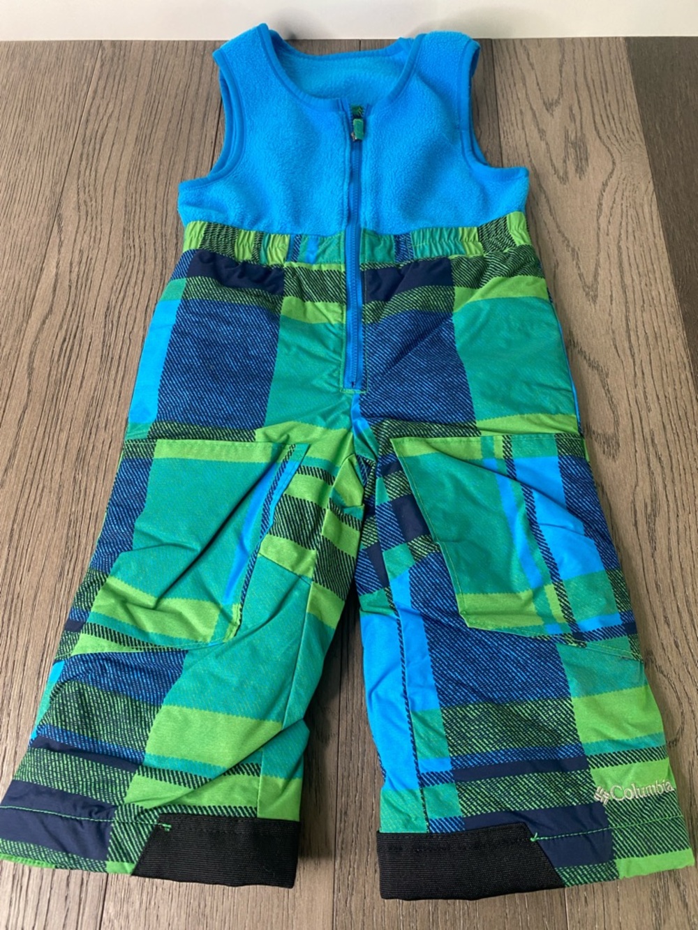 Columbia Green & Blue Plaid Kids 24M / 2T Snow Bib Romper - 1425